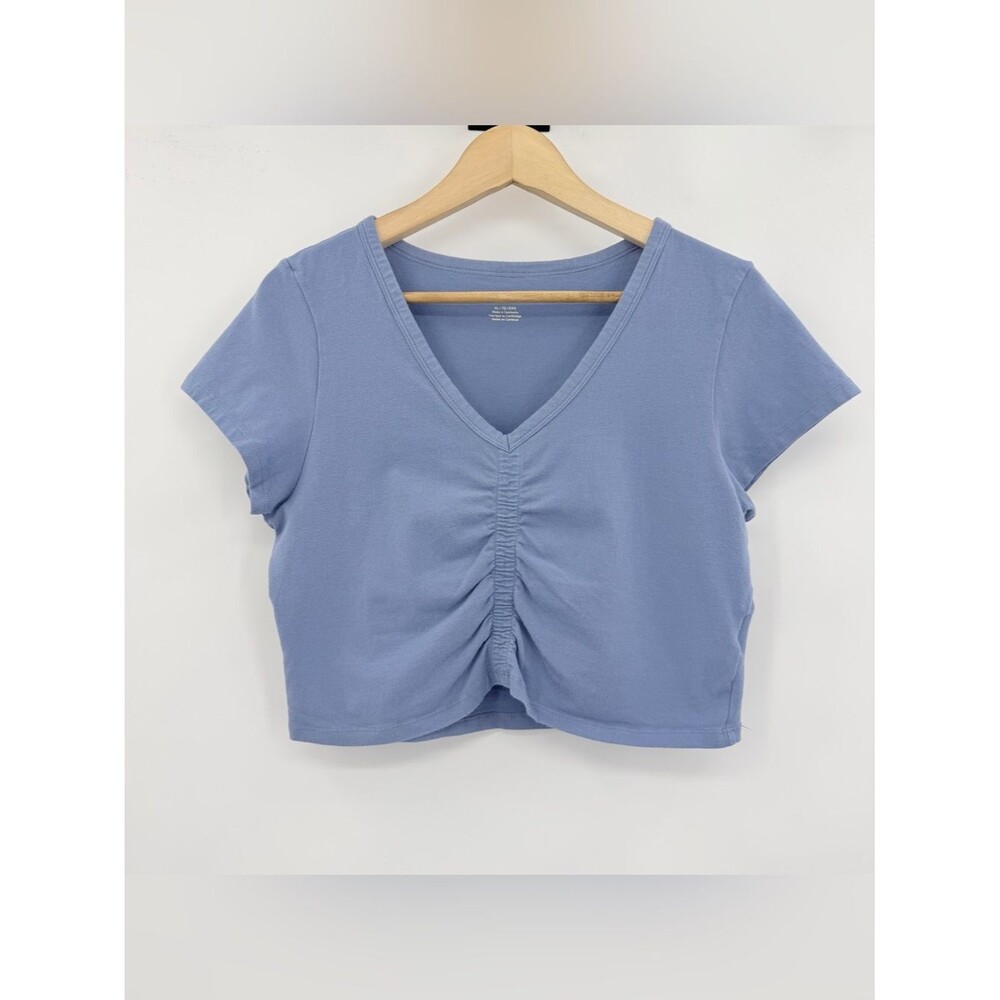 American Eagle Outfitters Ruched V-Neck Crop Top - Light Periwinkle